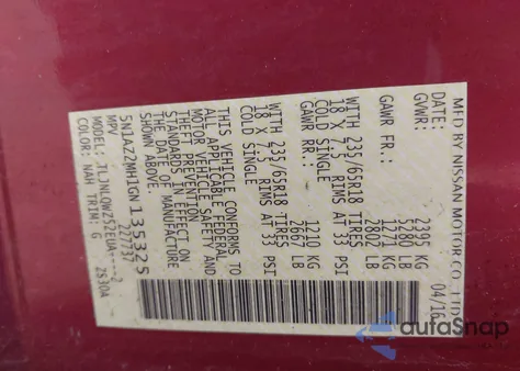 2016 Nissan Murano Platinum/S/Sl/Sv из США, поврежденный, VIN 5N1AZ2MH1GN135325